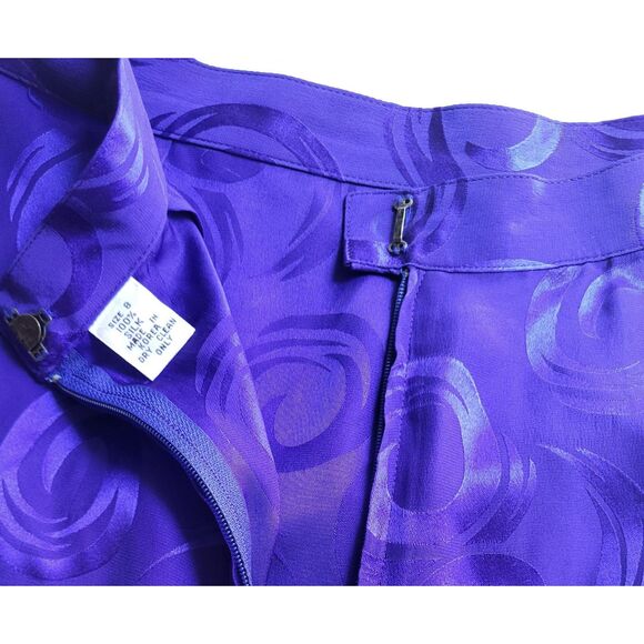 Women's Vintage Jewel Purple Silk Pencil Skirt Swirl Pattern Size Small-Med - Picture 5 of 10